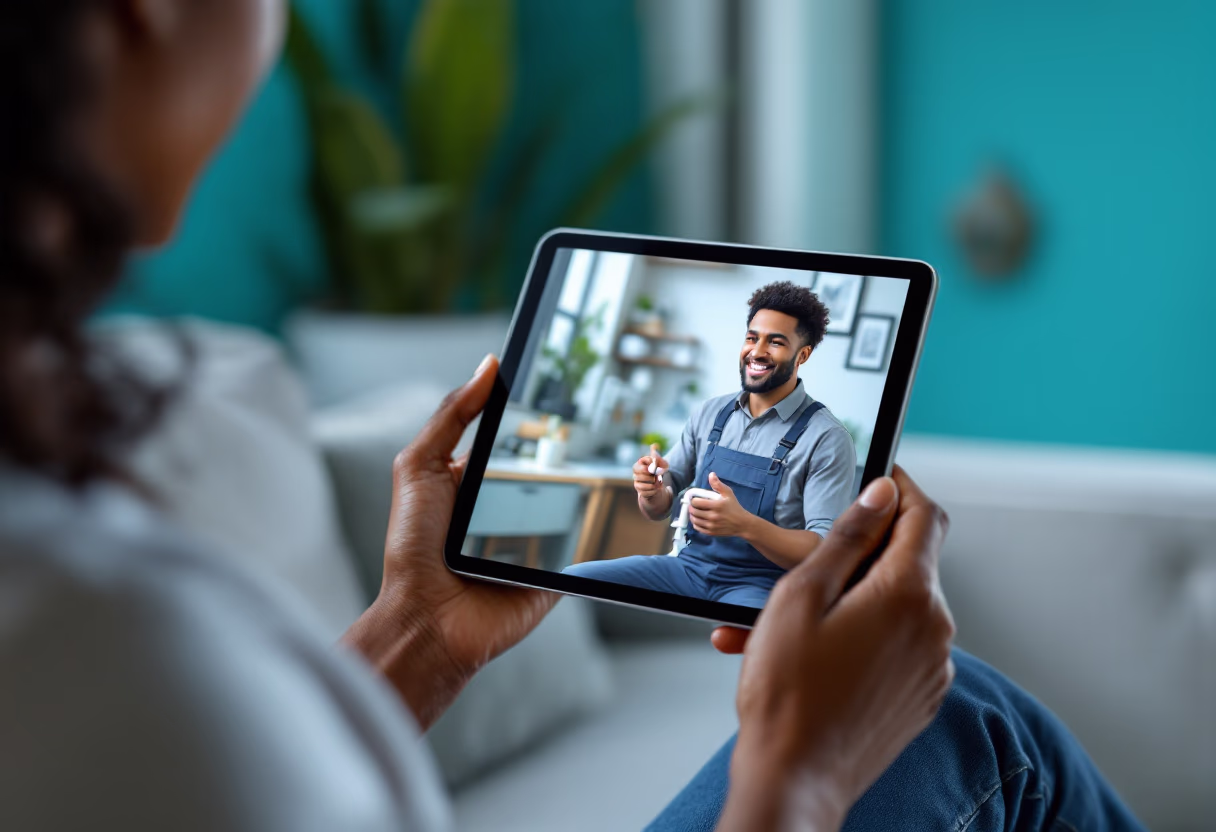 image of customer support interaction (for a plumbing service).